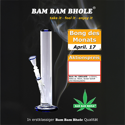 Glass Bong, 18.8 Cm, 40 Cm, Blue Edges, 55 mm Ø (GB51AFB)-GW51AFB-Bam Bam Bhole_2.jpg