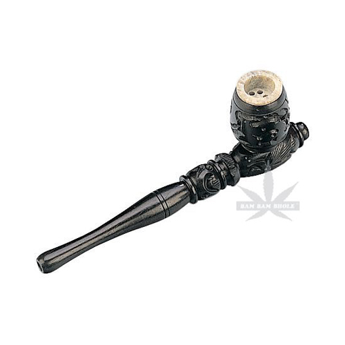 Wooden Pipe - Dark - Screw-on - Soapstone Downstem - 14 cm-WP16A-Bam Bam Bhole_2.jpg