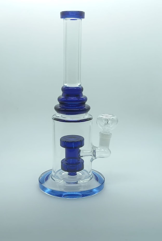 Bong, blue, Triple Ring Straight Bong with, 25cm