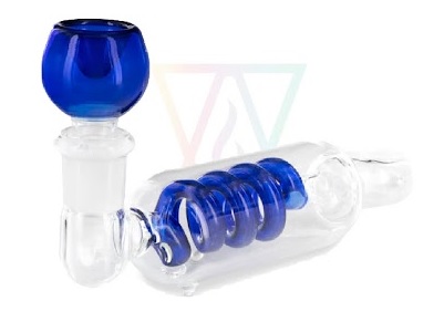 Glaspfeife, Glass Pipe with blue Spiral Coil, 13cm