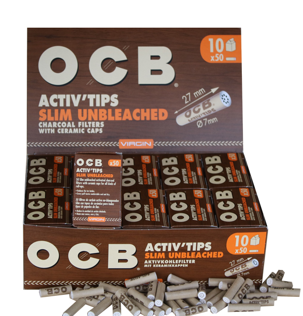 OCB ACTIV'Tips Slim, Unbleached, 1x50er, 7mmŘ