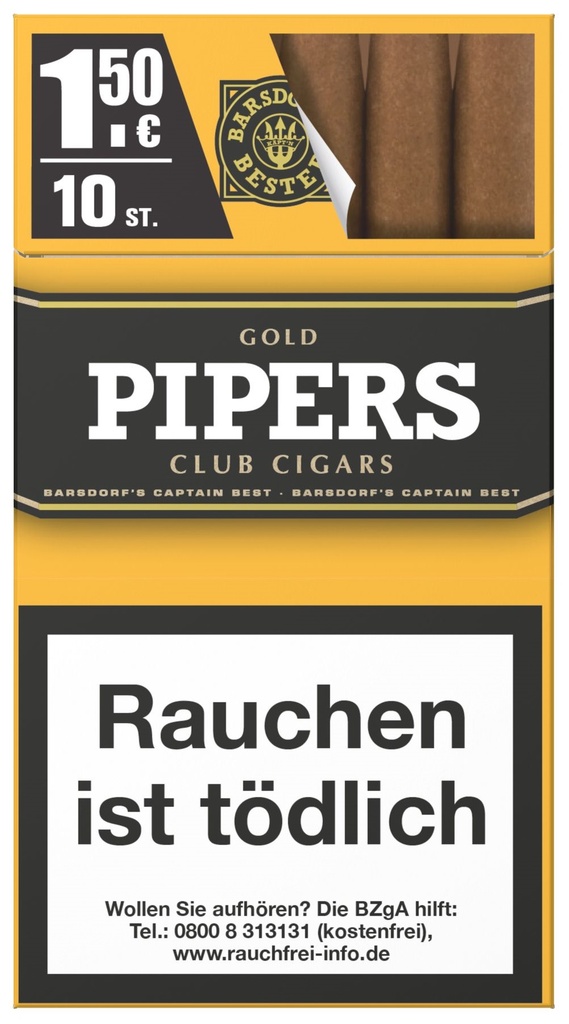 PIPERS Club Cigars GOLD, Packung mit 10 Stück