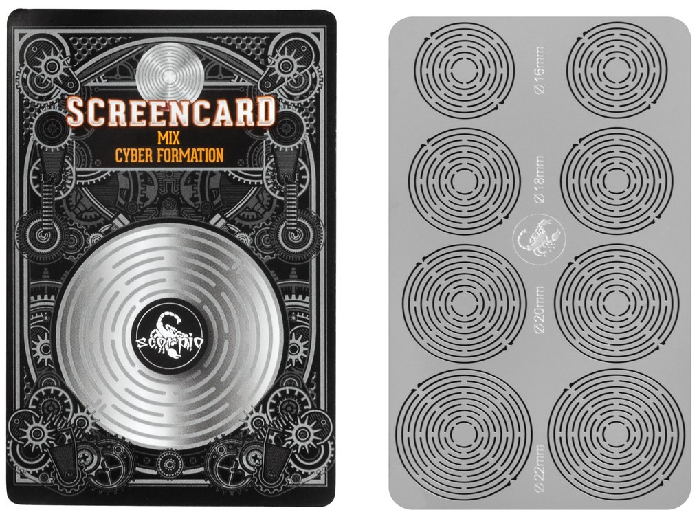 Screencard 16-22mmŘ, 8 Siebe auf Metallkarte