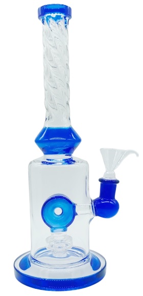 [SSC10153BL] Blaue gedrehte Bong mit Ring-Perkolator, 25cm