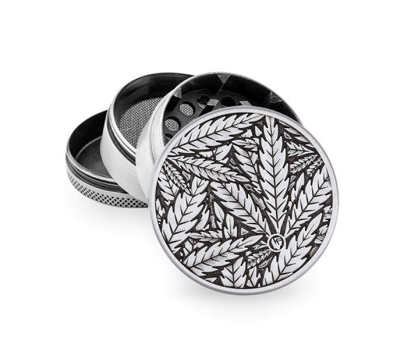 [WNC54L33] Metall Grinder, SILVER LEAVES33, 50mmŘ,4-part,Sieb